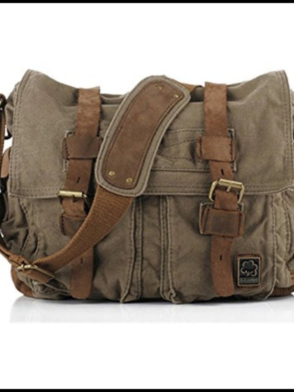 Vintage Military Leather Canvas Messenger Bag Laptop Medium